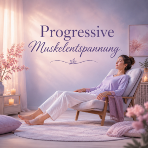 Progressive Muskelentspannung – entspannte Frau im Sessel in ruhiger Atmosphäre