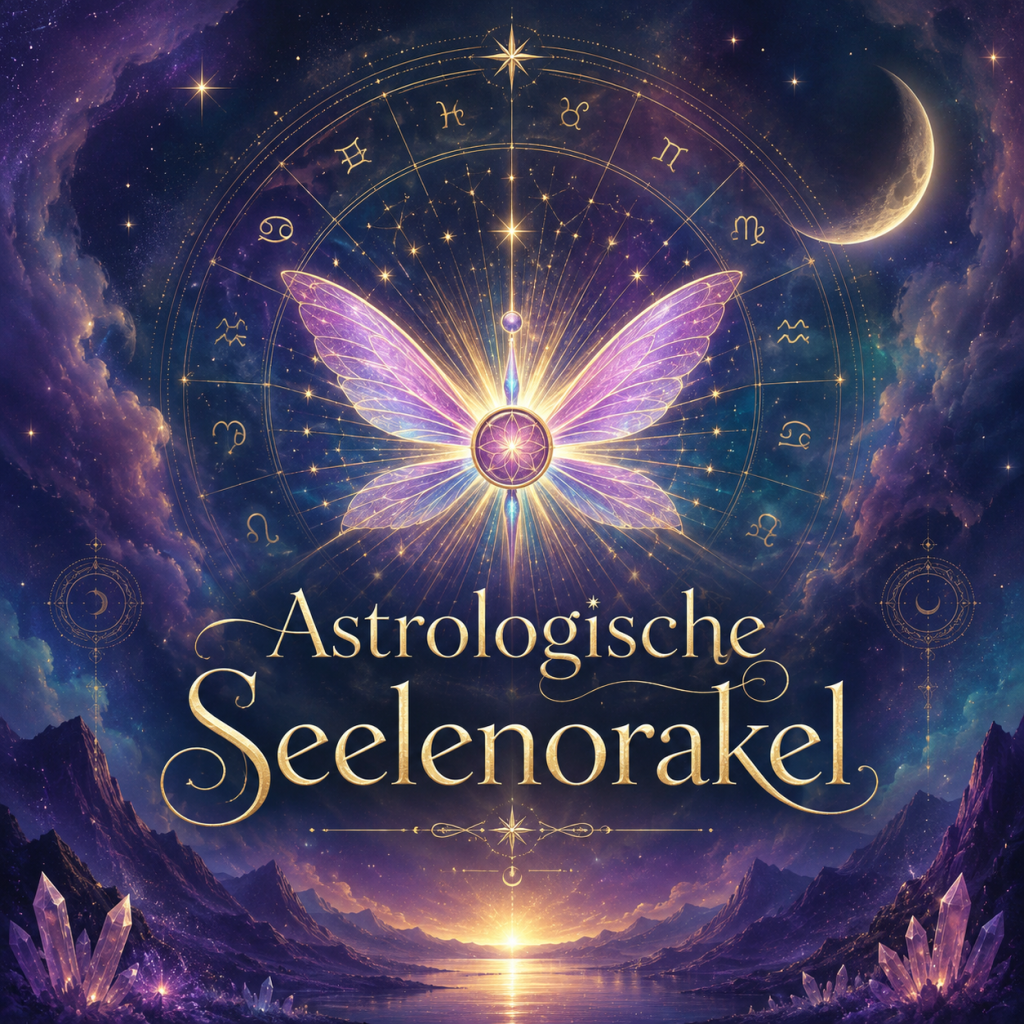 Astrologisches Seelenorakel – mystisches Produkt mit leuchtendem Schmetterling und Sternenhimmel